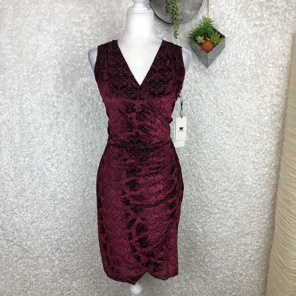 NWT W By Worth Velvet Burnout Damask Wrap Dress 6